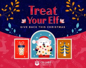 Co-labs Coworking Treat your elf Christmas campaign poster